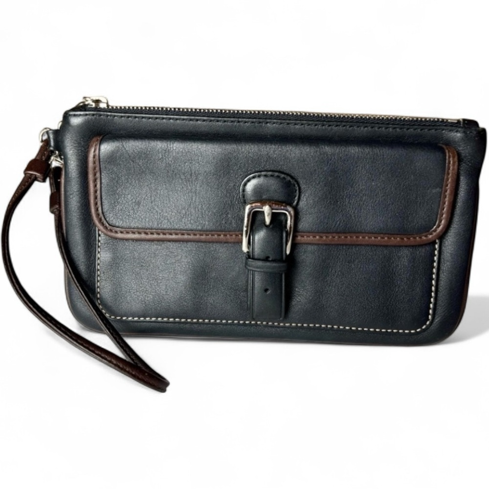 Coach Wristlet Black and Brown Leather Women's Classy Timeless Elegant